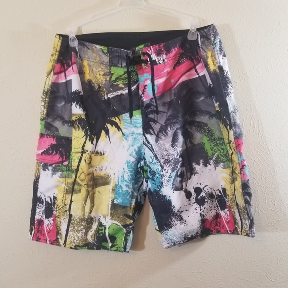 C S Active Vibrant Swim Trunk Board Shorts Men L - Picture 1 of 5